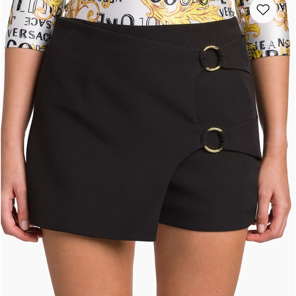 Versace Black & Gold Skort-Style Shorts with Asymmetrical Closure NWT sz 12 / 48